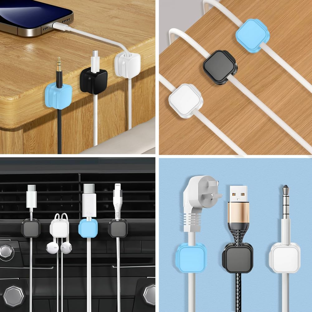 18 Pack Cord Organizer Holder,Magnetic Cable Clips Management, Easy Adhesive Phone USB Charger Cord Keeper, Hide Or Organize Desk Cable for Kitchen, Office, Car, Nightstand （Black）