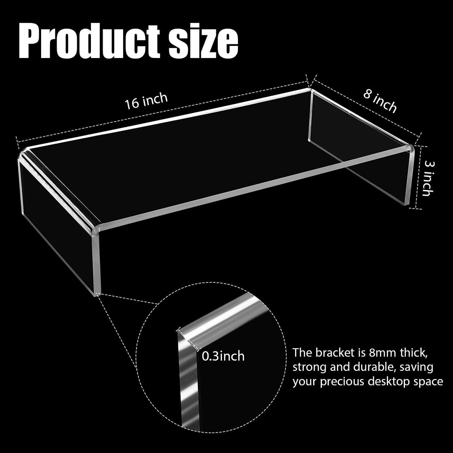 Jetec 2 Pcs Acrylic Monitor Stand Desktop Video Acrylic Monitor Riser Desk Shelf Computer Stand for Laptop TV Computer Screen Desk Organizer Teacher's Day Supplies (Clear, 12 x 8 x 3 Inch)