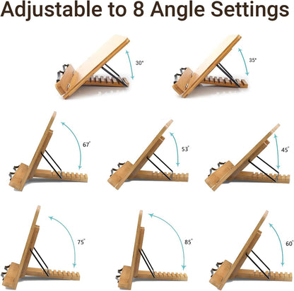 Adjustable Book Stand, Stable and Lightweight Wooden Textbook Holder Stand, Bible/Recipe/Pad/Reading/Cooking Book Tray