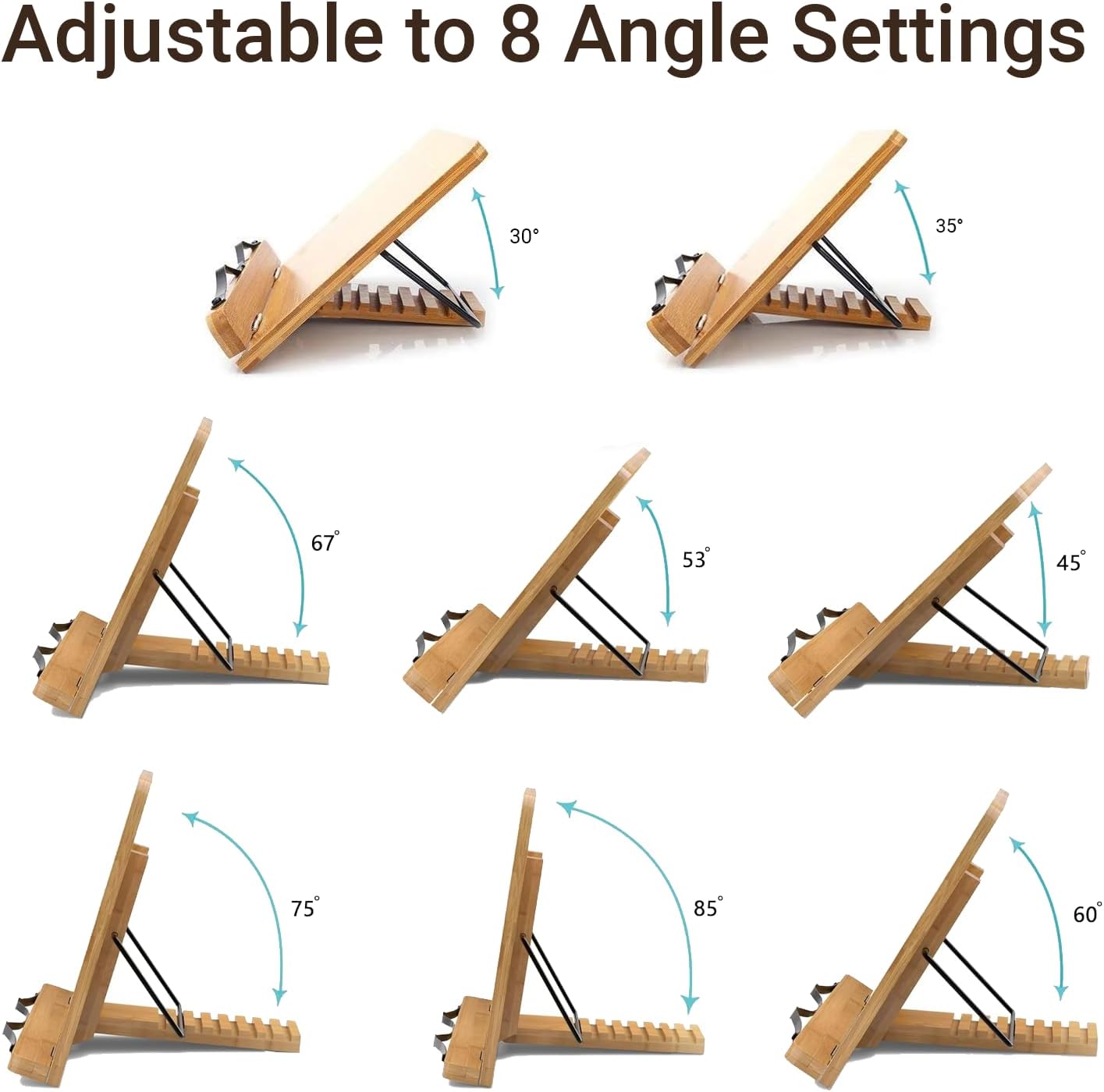 Bamboo Adjustable Book Stand, Stable and Portable Stable Hard Holder Stand for Reading Book, Bible, Textbooks Cookbooks Tablets (Large)