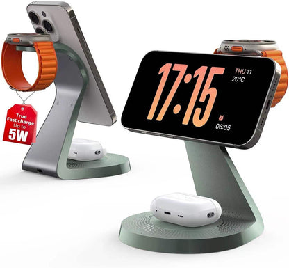 3 in 1 Charging Station for Apple Devices,Mag-Safe Charger Stand Fast Charging,Wireless Charger for iPhone 16/15/14/13/12 Series,& AirPods,& iWatch(USB-C Charger Included)