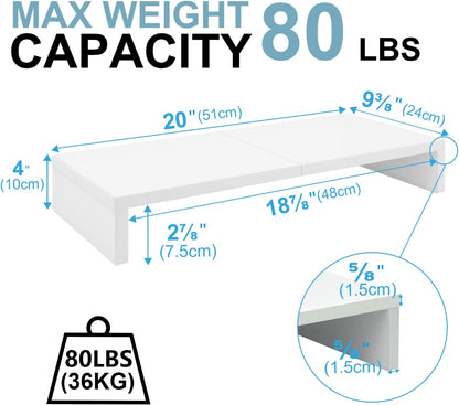TEAMIX 20 inch White Monitor Stand Riser, Wood Desktop Stand for PC/TV/Laptop/Printer, White Monitor Riser with Storage, Computer Stand with Keyboard Organizer