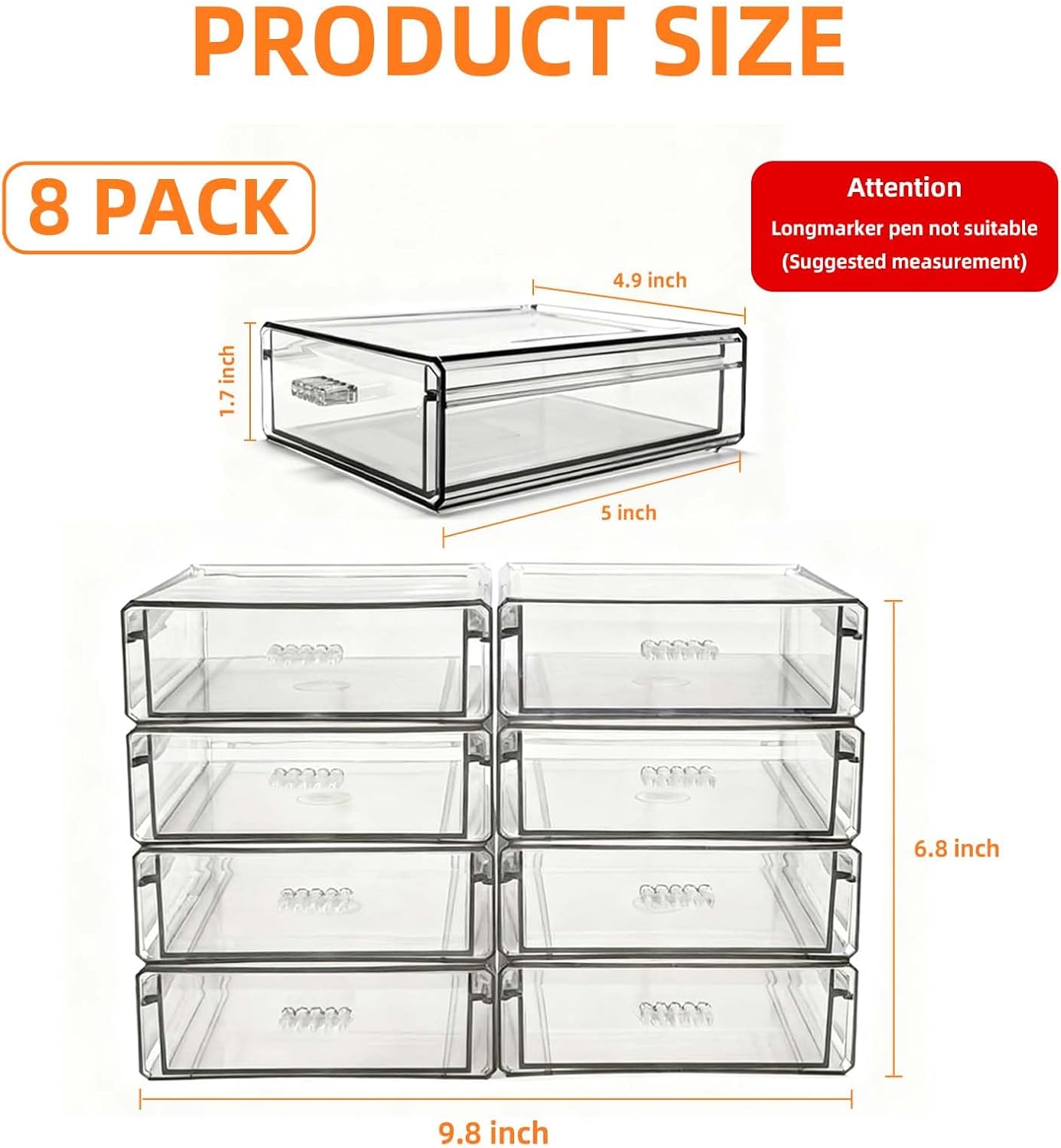 Drawer Organizers, Clear Stackable Storage Boxes for Kitchen Utensils, Office Desk, Bathroom, Makeup & Craft Drawer Organization (Small - 3 Pack)