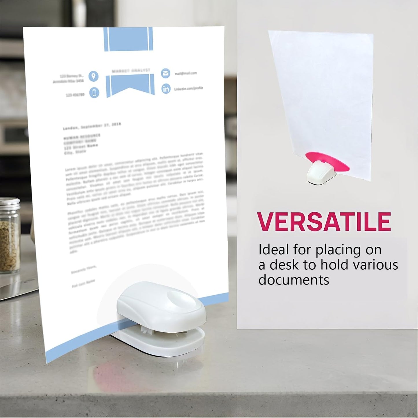 Plastic Document Holder for Typing, Portable Paper Stand with Non-Slip Base for A4 Paper, Compact Reading Clip Holder for Office Desk, Computer, Bank - White