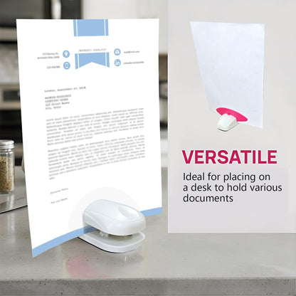 Plastic Document Holder for Typing, Portable Paper Stand with Non-Slip Base for A4 Paper, Compact Reading Clip Holder for Office Desk, Computer, Bank - White