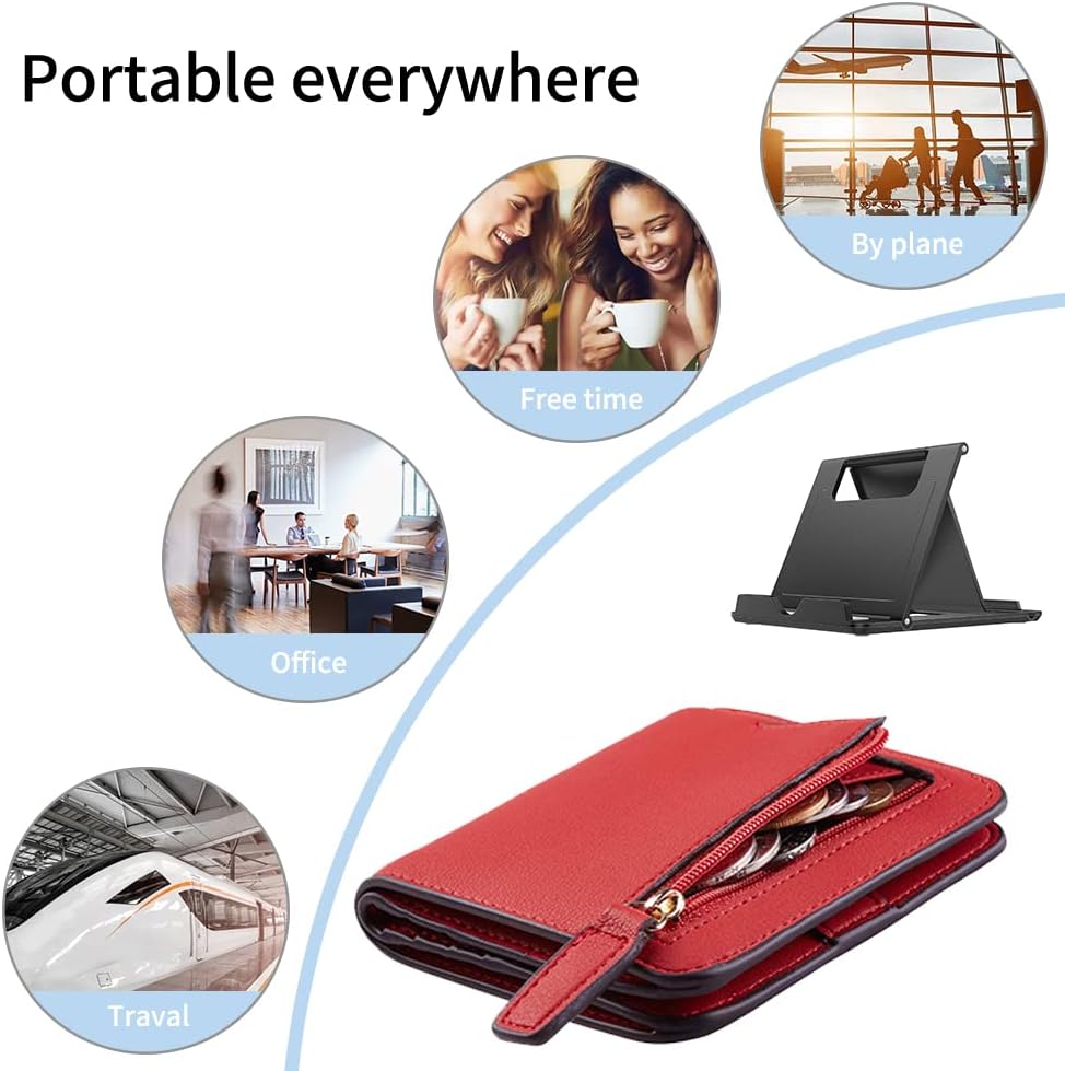 Kemoxan 2 Pack Portable Cell Phone Stand Holder for Desk, Foldable Pocket-Sized Mount, Universal Adjustable Desktop Mobile Phone Kickstand Compatible with iPhone IPads Kindle Android Black & White
