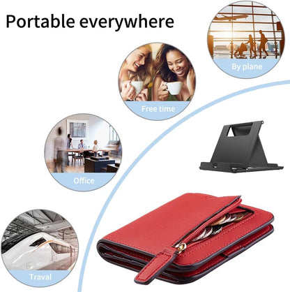 Kemoxan 2 Pack Portable Cell Phone Stand Holder for Desk, Foldable Pocket-Sized Mount, Universal Adjustable Desktop Mobile Phone Kickstand Compatible with iPhone IPads Kindle Android Black & White