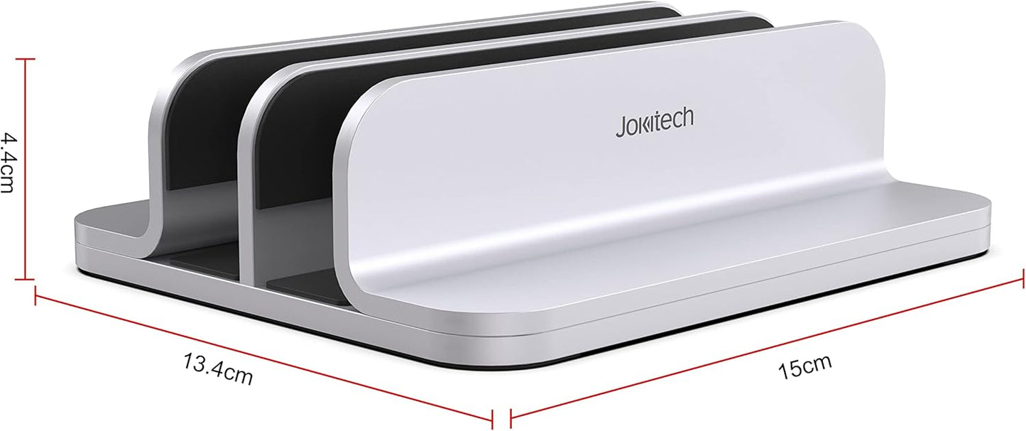 JOKItech Dual Aluminum Vertical Laptop Stand Organizer, Sturdy Notebook Computer Holder Stand Compatible with New Liquid Retina XDR Apple MacBook Air/Pro/Neo, Mac mini & iPad Pro - Black