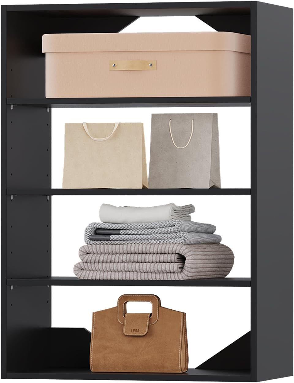 4-Drawer Stackable Storage Organizer Unit for Closet, Modular Wood Closet Storage Bins with Drawers, Closet She-lf Organizer Basket for Hanging Clothes, Wood, 25.5"W