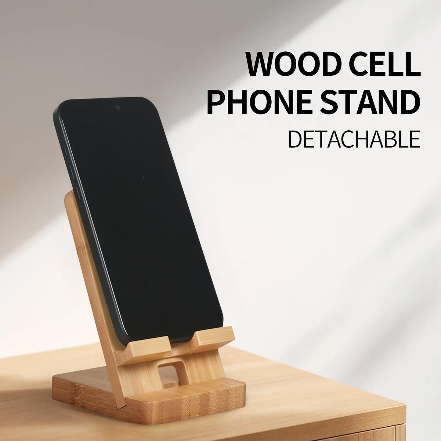 LUCKY BEAN Wood Phone Stand, Desktop Wooden Phone Holder, Portable Office Phone Stand for Desk, Wood ipad Stand， Compatible with iPhone & All Cell Phones (Walnut)