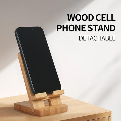 LUCKY BEAN Wood Phone Stand, Desktop Wooden Phone Holder, Portable Office Phone Stand for Desk, Wood ipad Stand， Compatible with iPhone & All Cell Phones (Walnut)