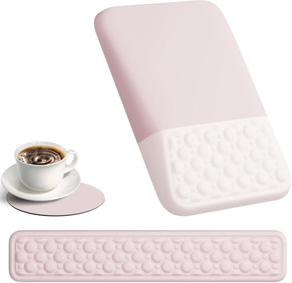 Ospelelf Mouse Pad with Wrist Rest and Keyboard Wrist Rest, Ergonomic Wrist Rest for Computer, Office, Gaming, Pink