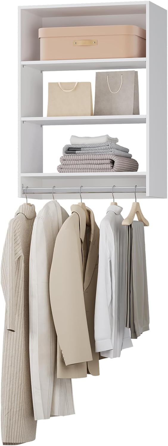 4-Drawer Stackable Storage Organizer Unit for Closet, Modular Wood Closet Storage Bins with Drawers, Closet She-lf Organizer Basket for Hanging Clothes, Wood, 25.5"W