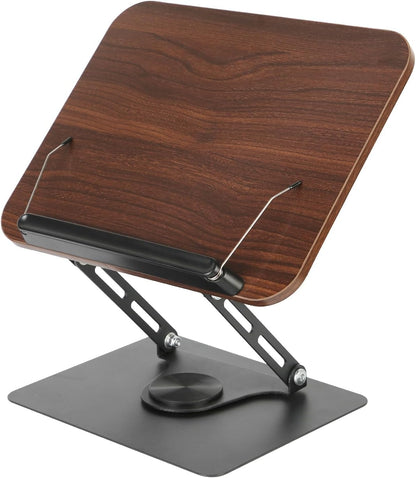 Book Stand for Reading, Adjustable Book Holder with 360° Rotating Bases, Foldable Designs, and Elastic Clips, Multifunctional Display Stand for Recipe, Cookbooks, Magazines, Tablets, Laptops