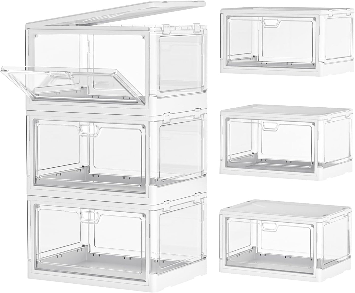 Kmiectse Clear Storage Bins with Lids - 4 Tier Plastic Bins with Wheels, Stackable Storage Bin, Closet Organizers Box for Bedroom, Living Room, 23 QT Folding Box with Magnetic door