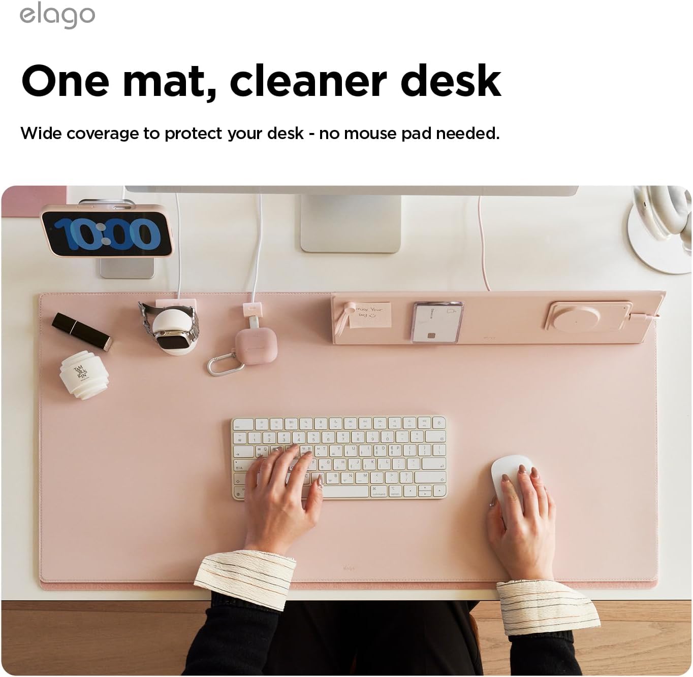 elago Smart Magnetic Desk Mat Compatible with All Magnetic Products -Paper Protector, Mouse Pad, Laptop, Non-Slip Top, Premium Waterproof Writing Pad for Office and Home (Stone [Large]