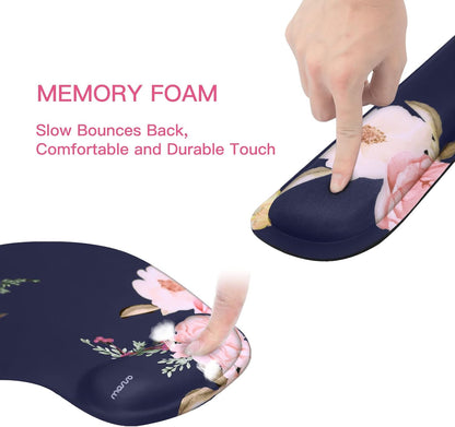 MOSISO Wrist Rest Support for Mouse Pad&Keyboard Set, Curved Peony Ergonomic Mousepad&Coaster Non-Slip Base Home/Office Pain Relief&Easy Typing Cushion with Neoprene Cloth&Raised Memory Foam, Black