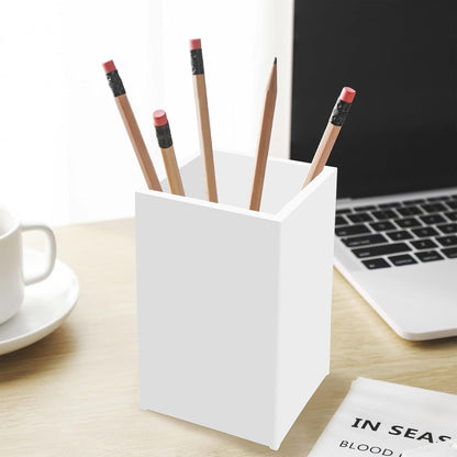 2 Pack Clear Acrylic Pencil Pen Holder Cup,Desk Accessories Holder,Makeup Brush Storage Organizer,Modern Design Desktop Stationery Organizer for Office School Home Supplies,2.6x 2.6x 4 inches