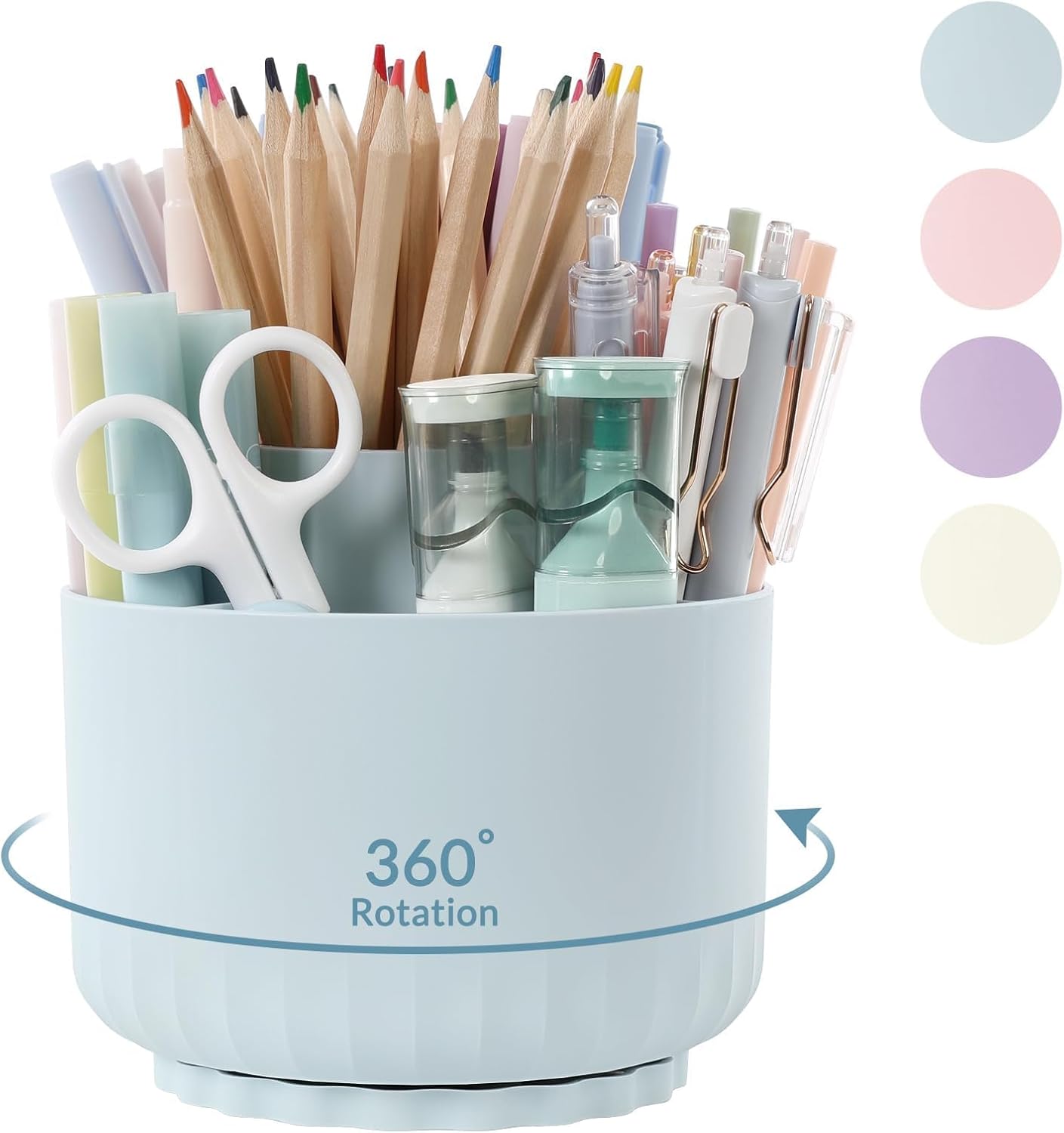 SKYDUE 360 Degree Rotating Pencil Pen Holder for Desk, Dual-Purpose Desk Organizer, Rotating Pencil Cup with 5 Slots, Office Supplies, Desk Decor for Office, School, Home