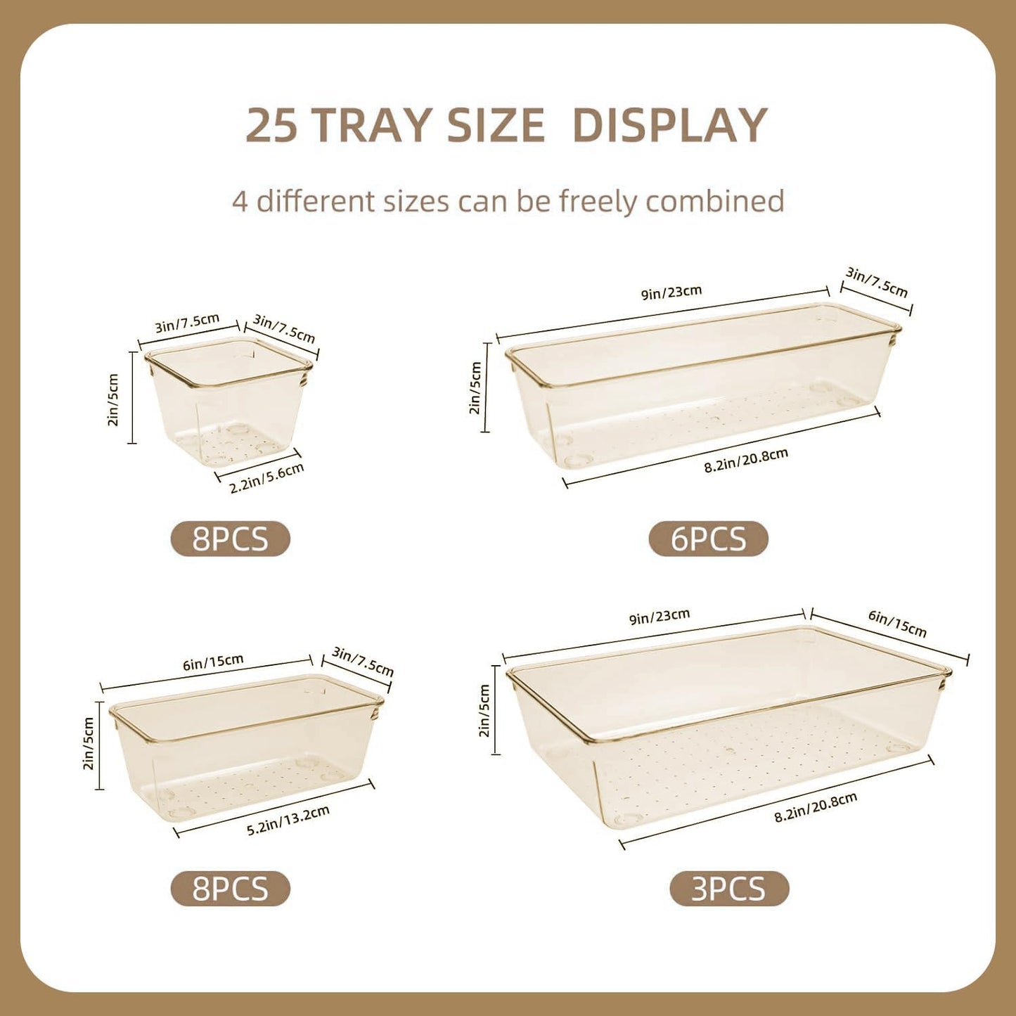 Clear Acrylic Drawer Organizers Set Storage for Makeup, Office Desk Small Vanity Trays for Drawer Bathroom Plastic Make up Organizers 25 Pcs