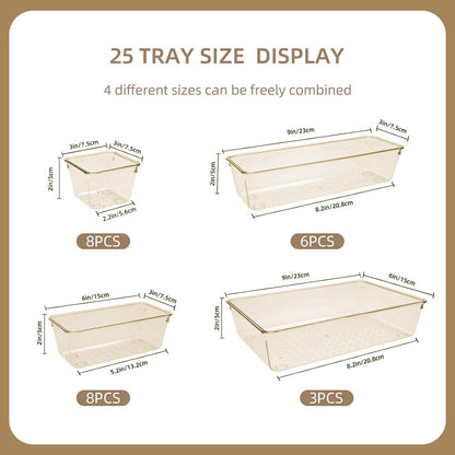 Clear Acrylic Drawer Organizers Set Storage for Makeup, Office Desk Small Vanity Trays for Drawer Bathroom Plastic Make up Organizers 25 Pcs