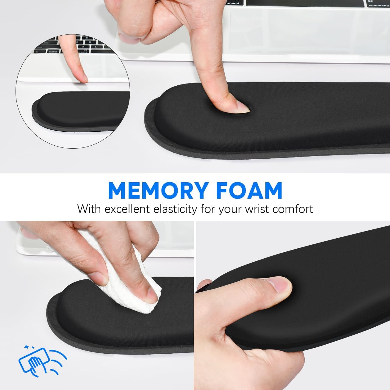 Keyboard Wrist Pad Rest, Keyboard Arm Rest Wrist Support with Memory Foam 2 Pack, Easy Typing and Pain Relief for Computer, Laptop, Office, 17.3 x 3.5 in, Black