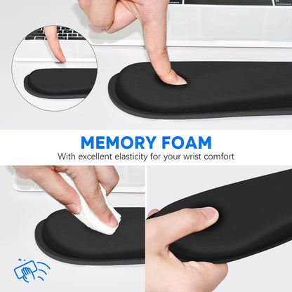 Keyboard Wrist Pad Rest, Keyboard Arm Rest Wrist Support with Memory Foam 2 Pack, Easy Typing and Pain Relief for Computer, Laptop, Office, 17.3 x 3.5 in, Black