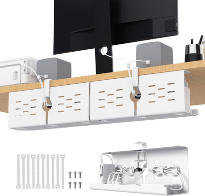 KEEGH 16" Under Desk Cable Management Tray, 2 Pack Desk Cord Organizer Upgrade Capacity, No Drill Clamp/Screws Mount, Cord Management Tray for Home Office, Gaming Desk, Standing Desk, Black