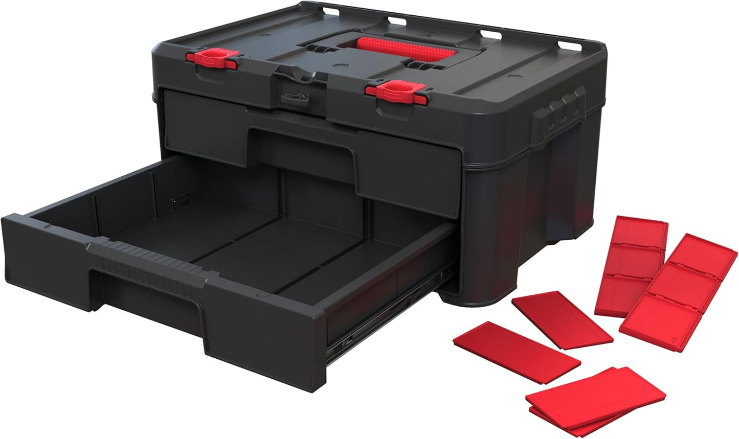Keter Stack-n-Roll Two Drawer Tool Box for Small Parts and Power Tool Accessories, Fits Keter Modular Tool Storage System