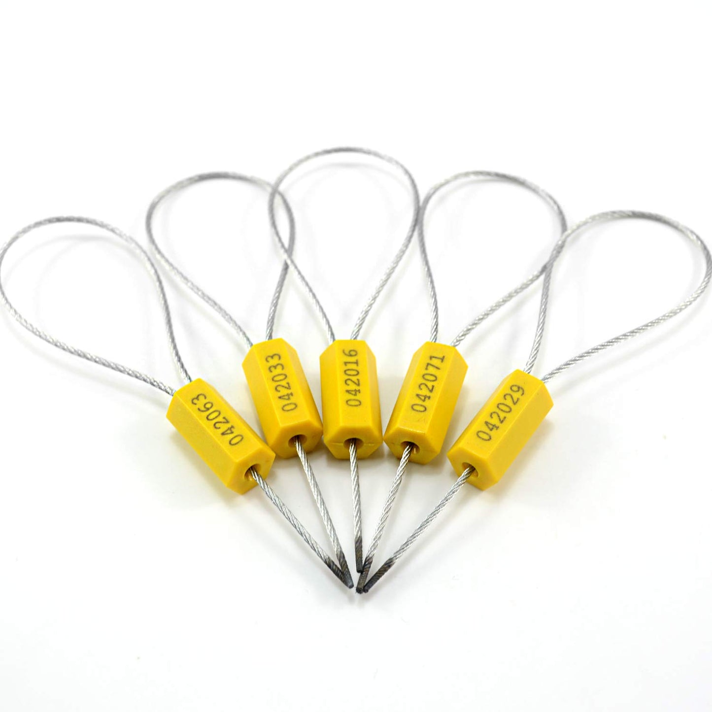 50 pcs Tamper Resistant Security Seals Numbered Steel Cable Wire Truck Seals Pull-Tite Secure Shipping Tag Self-Locking Padlock for Trailers, Truck (Yellow)