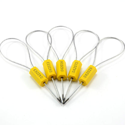 50 pcs Tamper Resistant Security Seals Numbered Steel Cable Wire Truck Seals Pull-Tite Secure Shipping Tag Self-Locking Padlock for Trailers, Truck (Yellow)