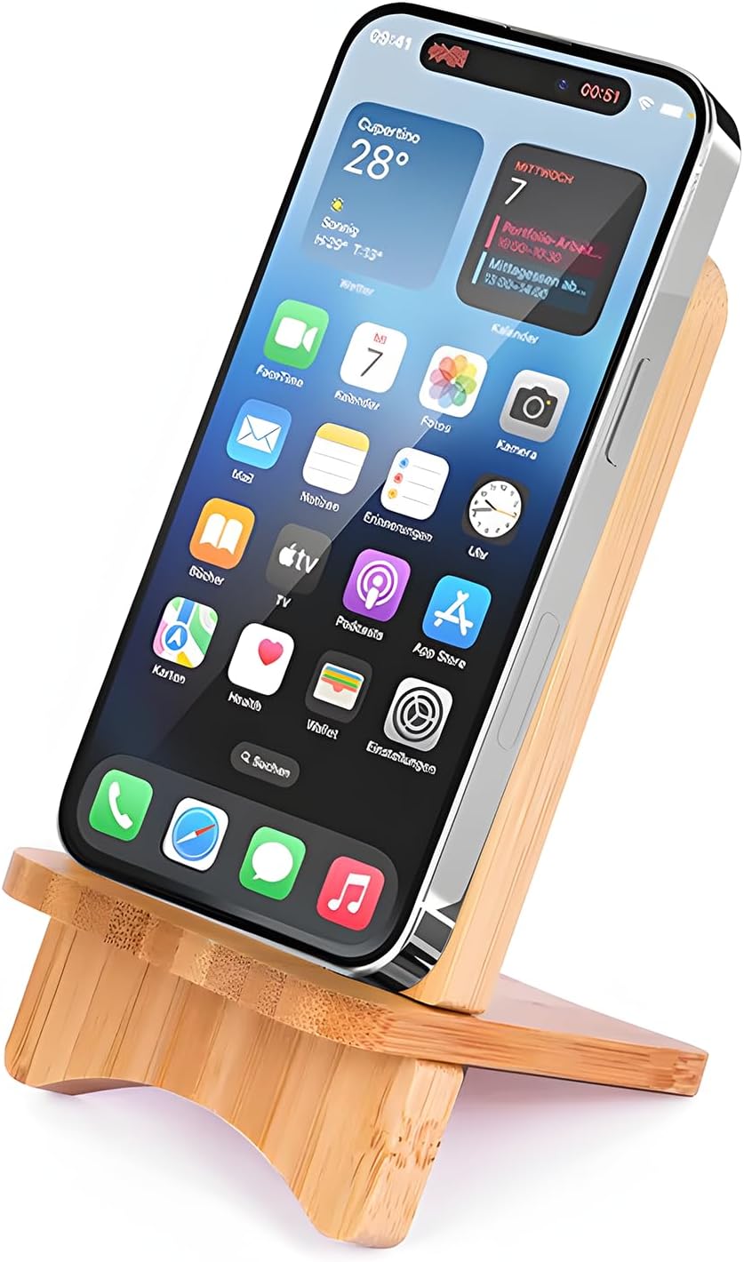 LUCKY BEAN Wood Phone Stand, Desktop Wooden Phone Holder, Portable Phone Stand for Desk, Compatible with iPhone & All Cell Phones (Walnut Wood)