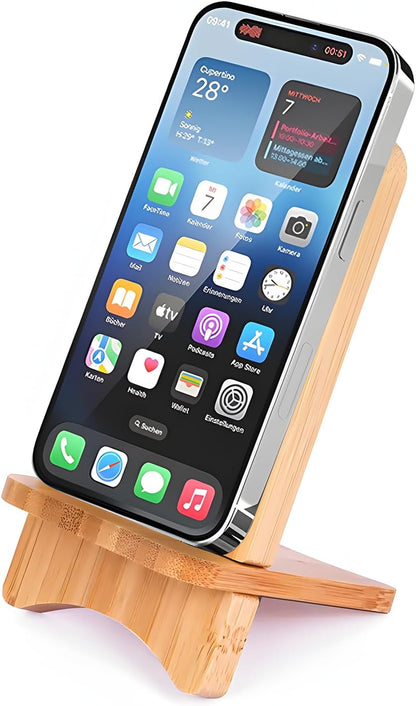 LUCKY BEAN Wood Phone Stand, Desktop Wooden Phone Holder, Portable Phone Stand for Desk, Compatible with iPhone & All Cell Phones (Walnut Wood)