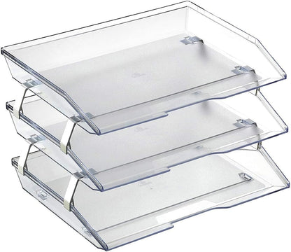 Acrimet 3 Tier Paper Letter Tray Side Load Letter Size, Office Desk File Document Organizer Plastic (Clear Crystal Color)