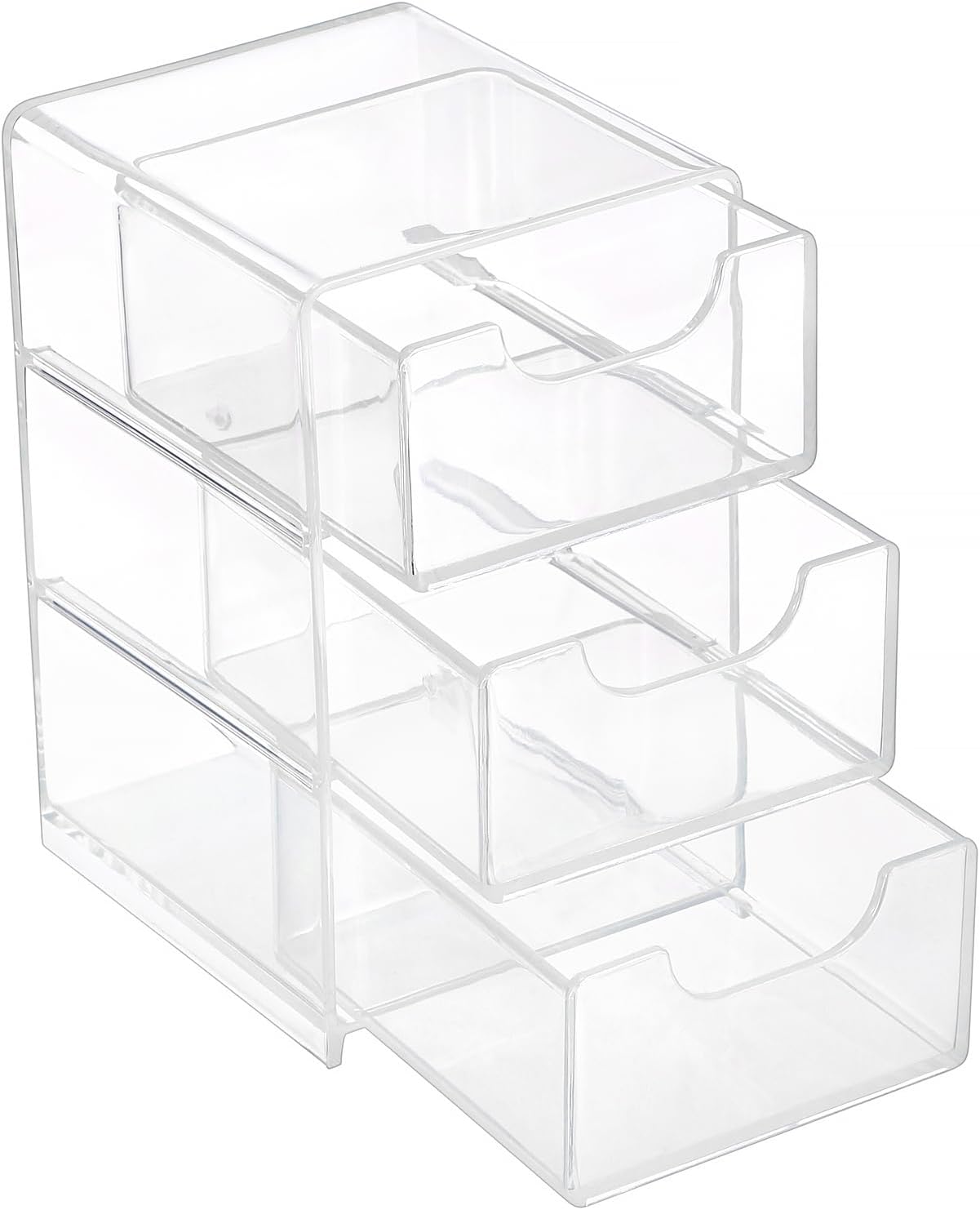 Hipiwe Acrylic Drawer Organizer Qtip Holder for Cotton Pad Cotton Swabs Makeup Storage Drawer with 3 Drawers Clear Desk Drawers Box Bathroom Counter Organizer for Home Office