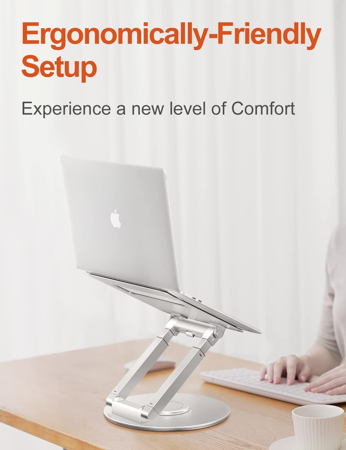tounee Telescopic Laptop Stand for Desk with 360° Swivel Base, Sit to Stand, Height Adjustable, Portable Riser Holder for Good Posture, Compatible with MacBook Pro, All Laptops 10-17"-Gray