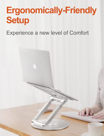 tounee Telescopic Laptop Stand for Desk with 360° Swivel Base, Sit to Stand, Height Adjustable, Portable Riser Holder for Good Posture, Compatible with MacBook Pro, All Laptops 10-17"-Gray