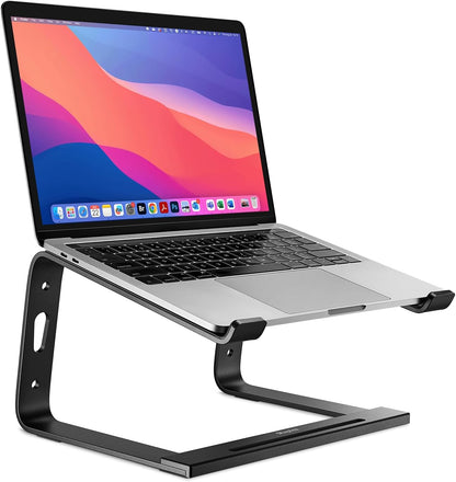 Staples TECH Aluminum Laptop Stand, Black, 11.2” x 10.2”, Ergonomic Cooling Riser for Notebook/MacBook/PC