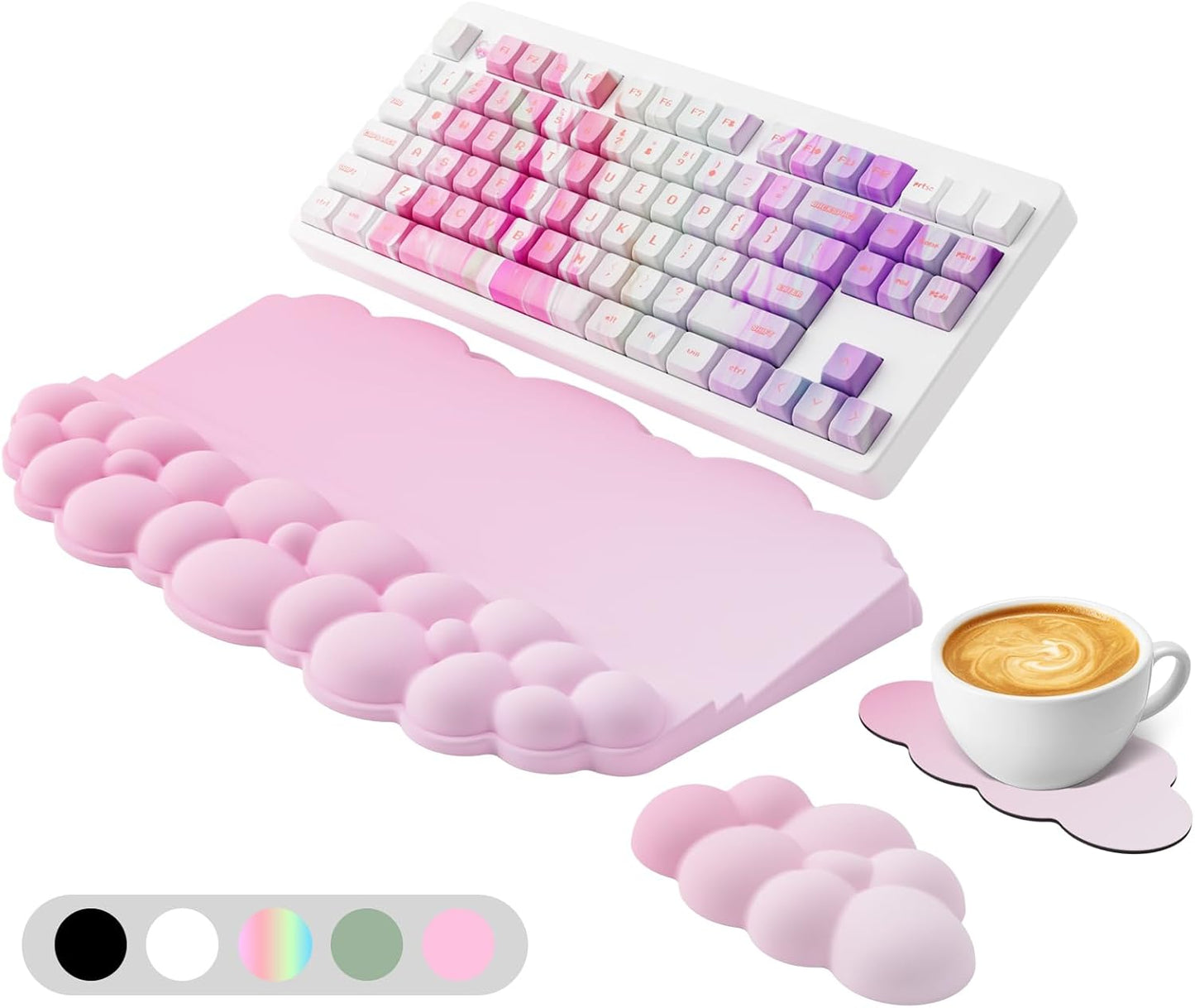 Ergonomic Wrist Rest for Keyboard and Mouse, Soft Memory Foam Cloud Keyboard Stand Pad with Wrist Rest Set, Easy Typing, Pain Relief, Comfort for Office, Work, Gaming - White