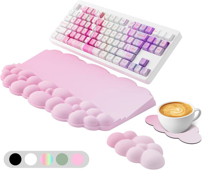 Ergonomic Wrist Rest for Keyboard and Mouse, Soft Memory Foam Cloud Keyboard Stand Pad with Wrist Rest Set, Easy Typing, Pain Relief, Comfort for Office, Work, Gaming - White