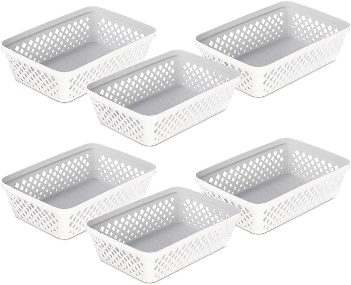Glad Plastic Storage Basket Set - Multipurpose Drawer Trays, Kitchen Pantry Containers, and Bathroom Bins - 6 Pack Medium Organizers, Grey