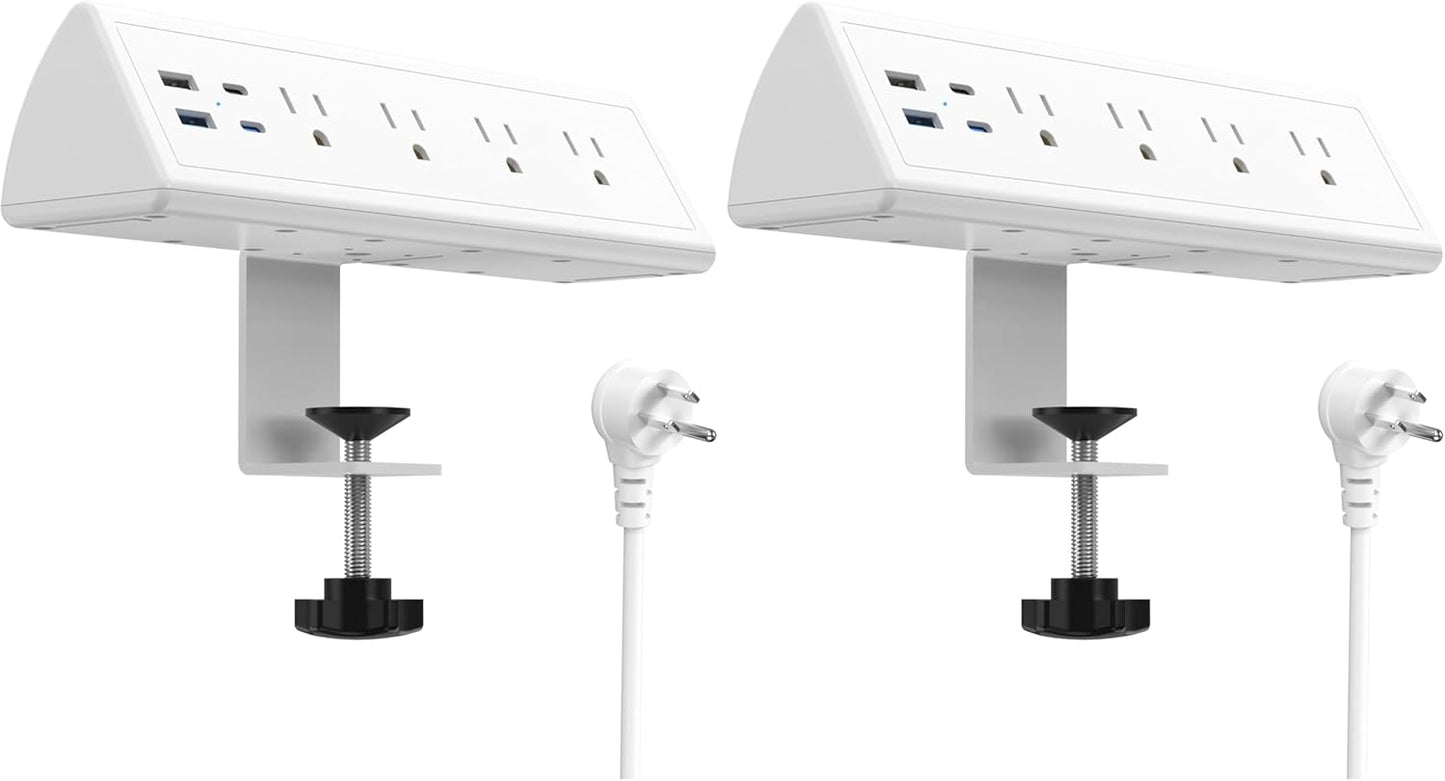 Jgstkcity Desk Clamp Power Strip,20W Fast Charging Station,Surge Protector Nightstand Edge Mount,1875W Extension Cord with Multiple Outlets,2 USB-C,2 USB-A,for Home Office (Black, 6 FT)