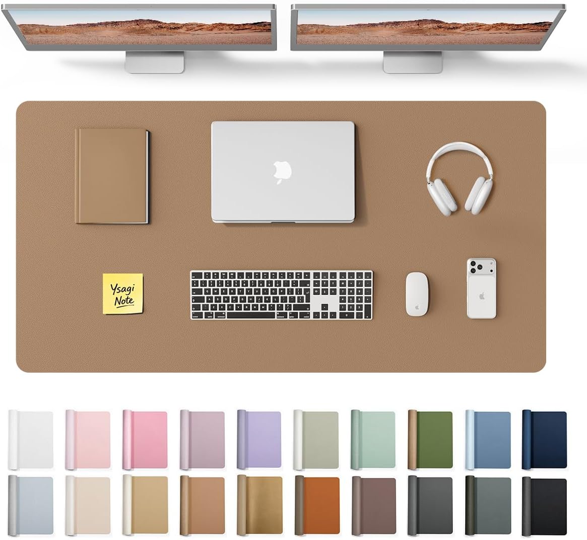 YSAGi Leather Desk Protector, Office Mat, Large Mouse Mat, Non-Slip PU Leather Blotter, Laptop Pad, Waterproof Writing Pad for Office and Home (Light Pink, 23.6" x 13.8") - Colors B