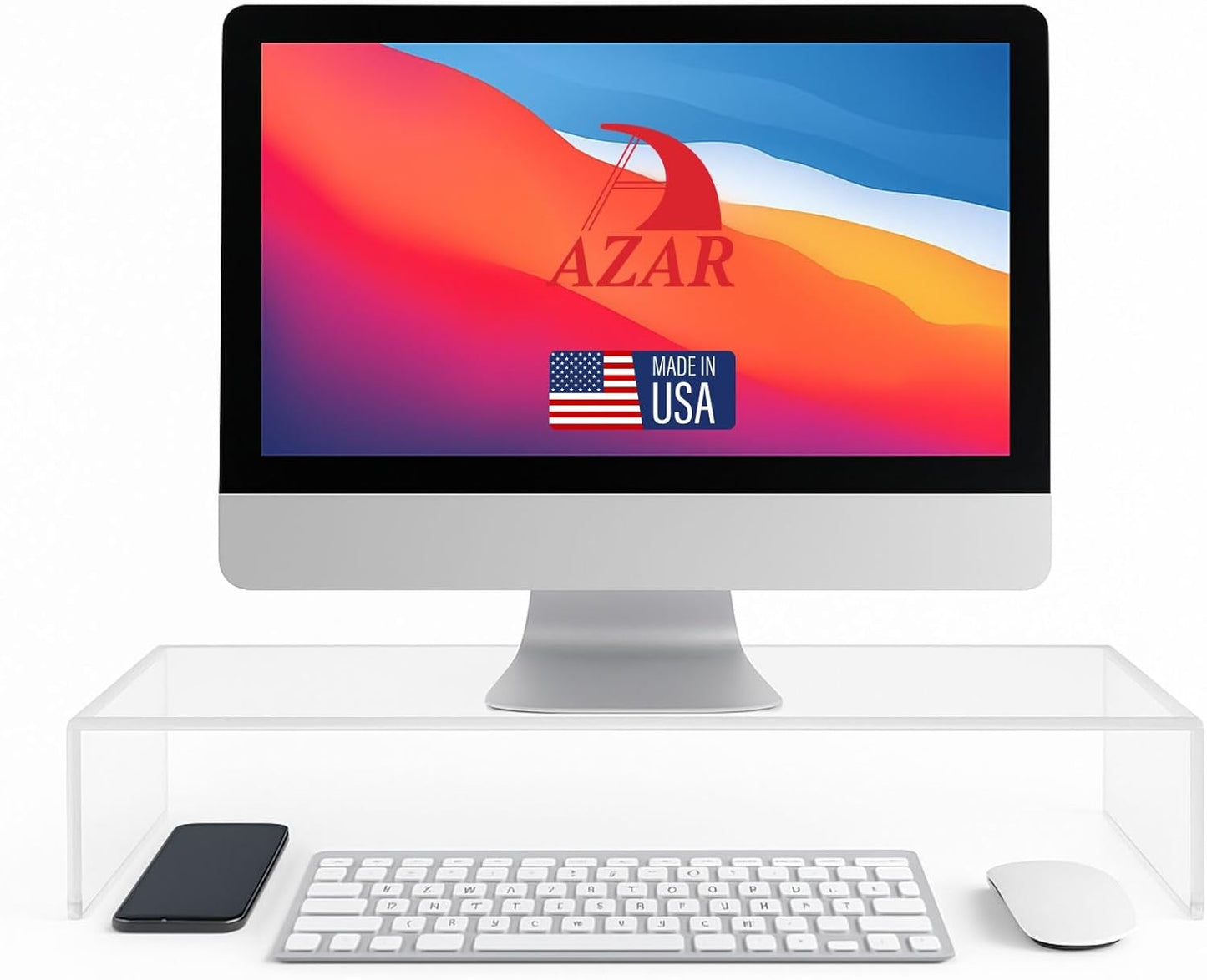 Azar 515360 Acrylic Monitor Stand Riser – Made in USA Laptop stand and Monitor Riser Acrylic Monitor Stand Riser Clear Laptop Stand for Desk Ergonomic Display Riser, Clear (21-Inch-Luxury Handcrafted)