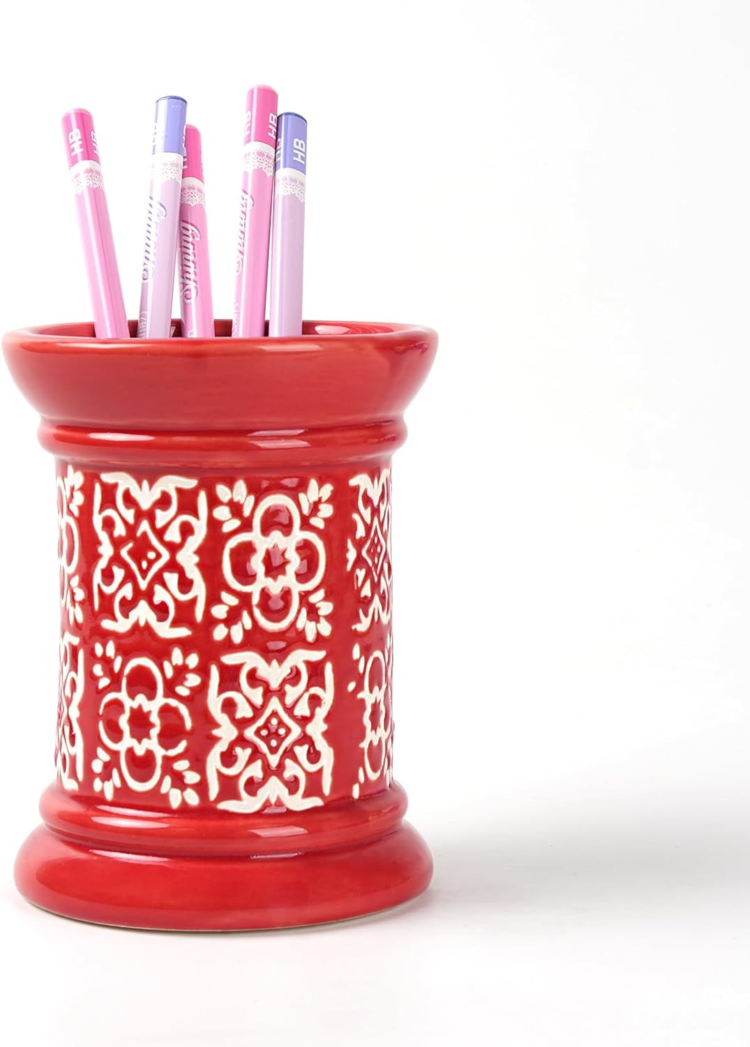Ceramic Cactus Pen Holder, Cactus Decor Cute Pencil Holder, Makeup Brush Holder for Home, Office Desk Accessories(Dark Green)