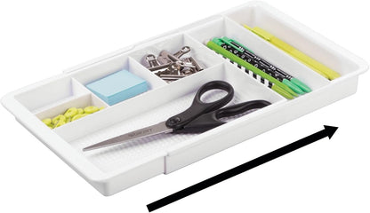 mDesign Expandable Plastic Drawer Organizer and Storage Container for Office Supplies - Gel Pen Pencil, Marker, Stationary, Desk Supply Holder for Drawers and Desktop - Lumiere Collection - Light Gray