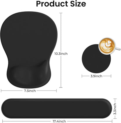 AKIT Ergonomic Mouse Pad and Keyboard Wrist Rest Set, Gel Memory Foam Wrist Rest with Non-Slip Base, 3-in-1 Mousepad Set for Pain Relief, Desk Accessories for Gaming, Home, Office(Black)