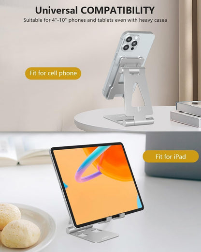 Aoviho Cell Phone Stand for Desk, Adjustable Desktop Phone Holder Stand, Foldable Moblie Phone Dock for iPhone17 16 15 14 13 12 11 Pro Xs Max Xr X 8 7 6 5 5s SE Nintendo Switch All Phones, Pink