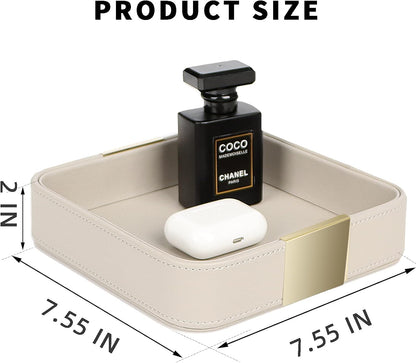 SANZIE Luxury Leather Desktop Storage Small Catchall Organizer Decorative Tray for Entryway Table to Hold Jewelry Watch Cosmetics Keys Phone Wallet, Home & Office Accessories (Metal Silvered, Black)