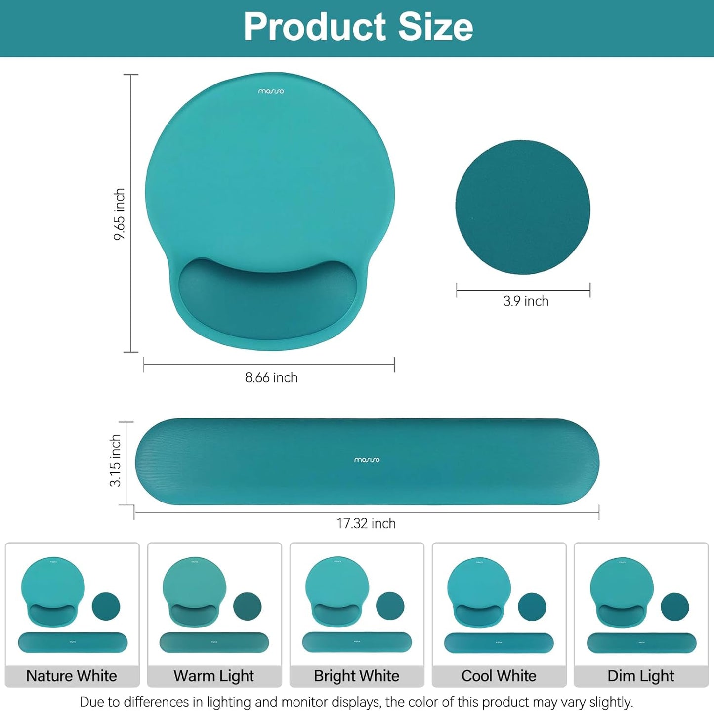 MOSISO Wrist Rest Support for Mouse Pad&Keyboard Set, Circle Curved Ergonomic Mousepad&Coaster Non-Slip Base Home/Office Pain Relief&Easy Typing Pad with Soft Cloth&Silicone Lining, Antique Green